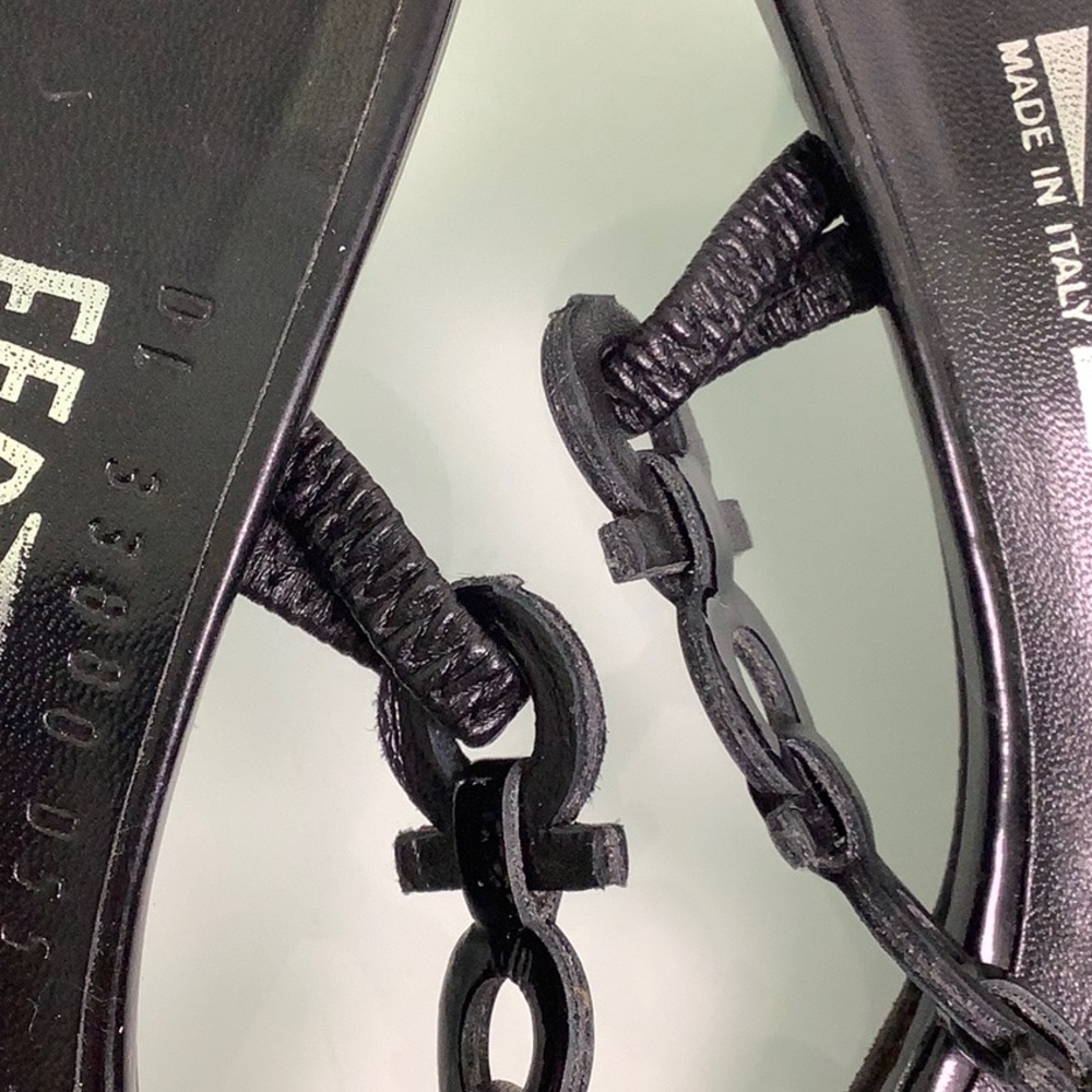 Salvatore Ferragamo kitten heel Leather Patent vinyl strappy sandals SZ 7 B EUC - Picture 13 of 16